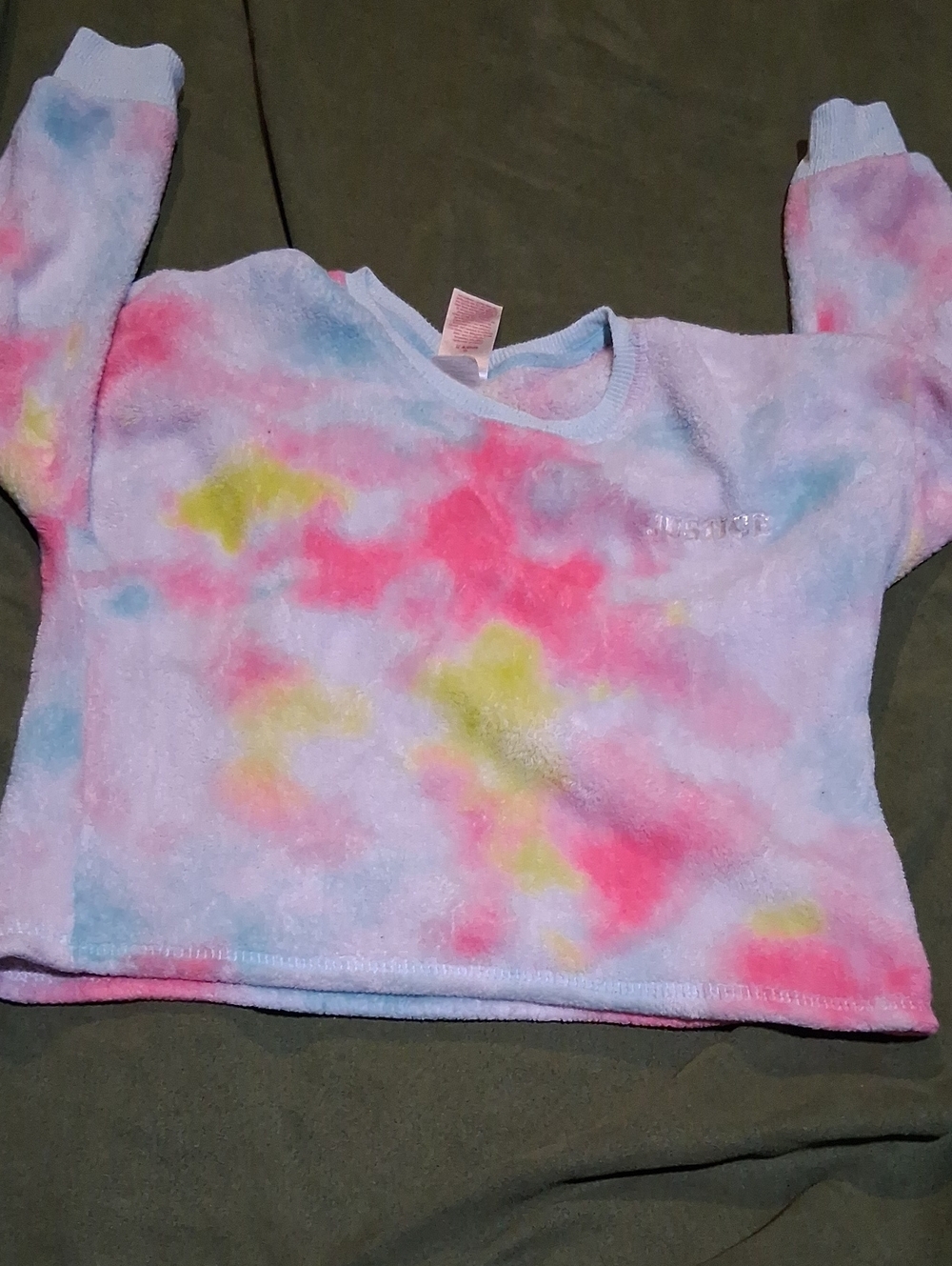 Justice Pastel Tie-Dye Plush Pullover Sweatshirt - Pink, Blue & Yellow